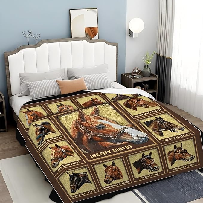 Tijuboni Racing Horses Throw Blanket Horse Gifts for Girls Boys Women Men Kids Adults Soft Flannel Fleece Blanket for Couch Sofa Bed Home Decor 60"x80"