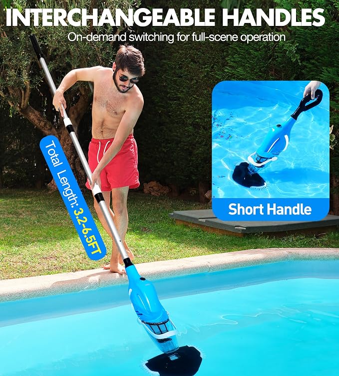 KlrSwp Cordless Pool Vacuum for Above Ground Pool, Magnetic Charging Handheld Pool Vacuum Cleaner, Anti-backflow Design Spa Vacuum for Hot Tub with Telescopic Pole | 18.5GPM Suction, 80-Min Runtime