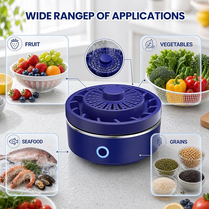 Fruit and Vegetable Washer Purifier, IPX7 Waterproof Wireless Produce Cleaner with OH-ion Disinfection Technology, Removes Wax, Pesticides for Cleaning Fruits, Vegetables, Grains, Rice, and Seafood