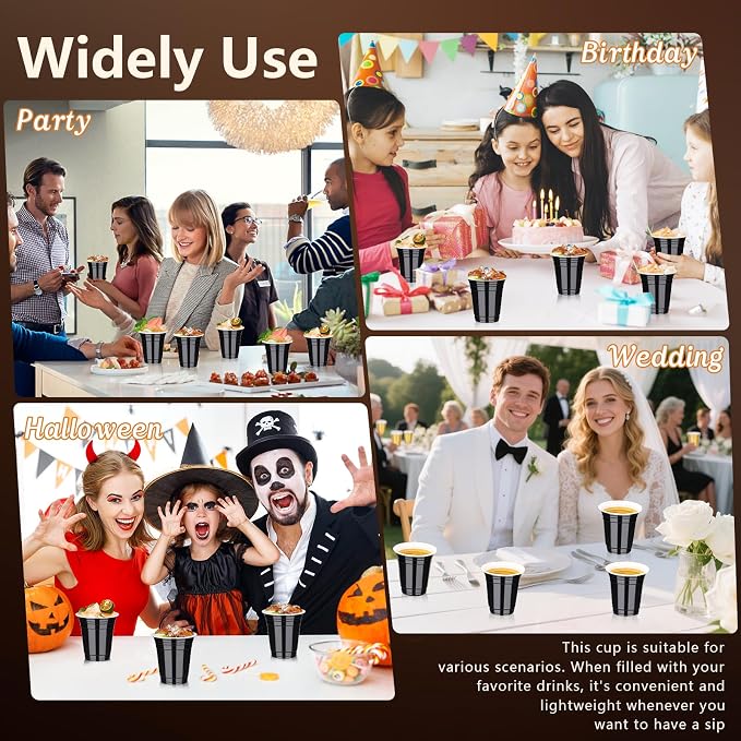 tchrules 100 Pack 12 OZ Black Plastic Cups, Black Disposable Cups for Halloween Party, Graduation Plastic Stackable Drinking Cup for Wedding Birthday Bachelorette Bridal Showers Family Gatherings