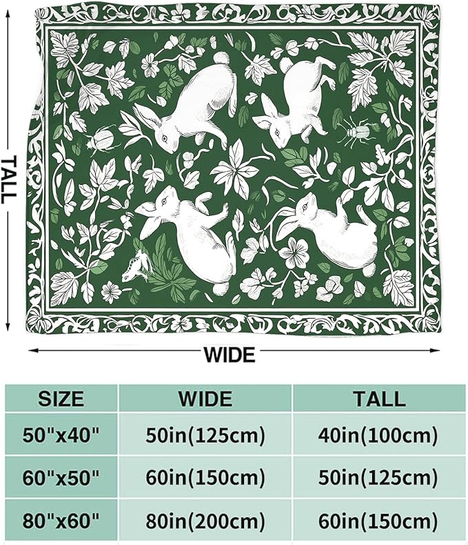 Tijuboni Rabbit Throw Blanket - Botanical Hare Insect - Bunny Gifts for Girls Women Boys Men Kids Adults Soft Flannel Fleece Blanket for Couch Sofa Bed Home Decor 60"x80"