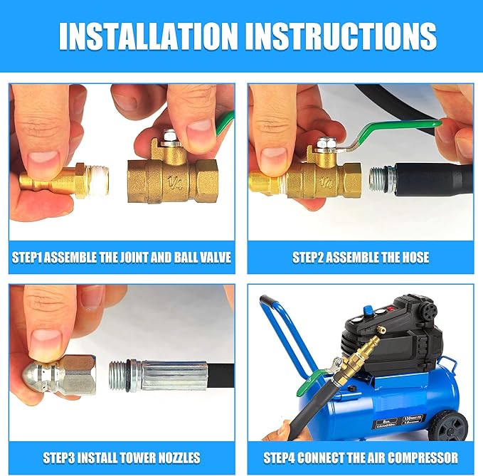 Dryer Vent Cleaner Kit: 32ft Pressure Hose + 1/4 Air Quick Connect + 2 Jetter Nozzle for Powerful Lint Removal, Fire Hazard Reduction & Energy Savings – Ideal for Cleaning Long Dryer Ducts