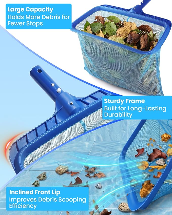 Pool Cleaning Kit with Pole 4-16 ft, Pool Brush with Pole & Mesh Pool Skimmer Net with Pole, Telescopic Pool Pole, Pool Net and Accessories for Above/in Ground Spas & Hot Tubs