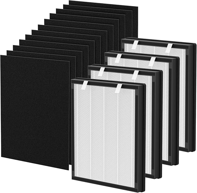 True HEPA Replacement Filter Compatible with uahpet Pet Air Purifier Slim, for Home Large Rooms, Pet Household, Includes 4 HEPA Filters and 12 Washable Pre-Filters