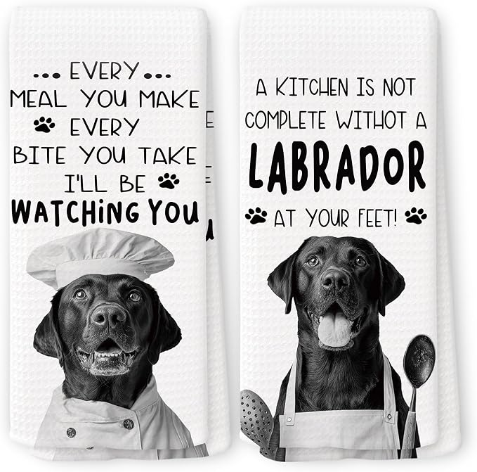 Funny Labrador Dog Kitchen Towels 16x24 Inch Set of 2 | Labrador Lovers Gifts for Women Men Dish Tea Towels for Kitchen, Dog Lover Mom Dad Owner Gifts Decorative Hand Towel