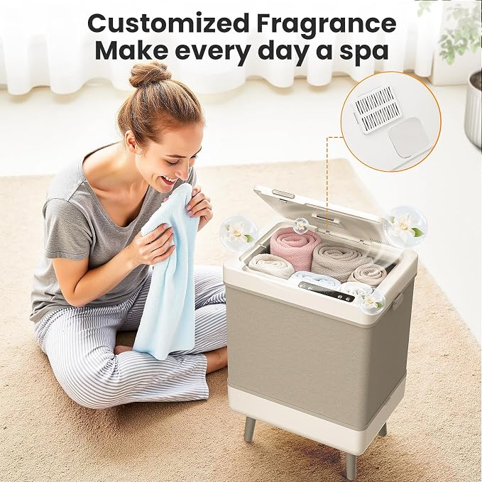 Electactic Towel Warmer for Bathroom, 35L Dryer & Heating 2 in 1 Large Towel Warmer Bucket with Aromatherapy, Temperature & Timer, Foldable Storage, Fits 3 45"x70" Towels and Blankets, Auto Shut Off