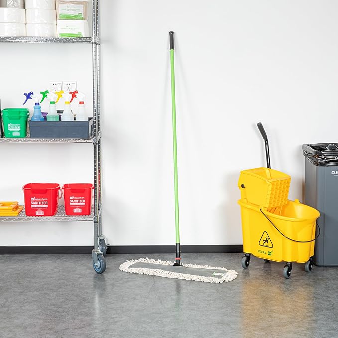 Restaurantware-Clean Tek Professional 24.02 x 5 Inch Dry Floor Mop, 1 Disposable Dust Mop - 64-Inch Handle, Secure Attachment, Blue Cotton, Ideal For Floor, Cleaning Home, Office