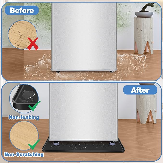 ToLanbbt Mini Fridge Silicone Mat with 4 Base Raisers - 20" x 20" x 0.6" Mini Fridge Drip Tray Under Refrigerator Mat Carpet Floor Protector Leak-Resistant Portable AC Pan for Washing Machine, Black