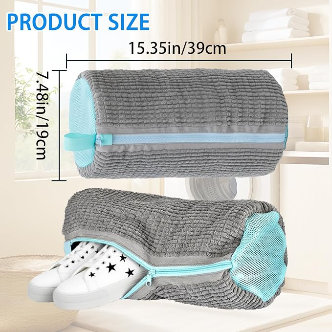 Shoe Washing Machine Bag Laundry Shoe Bag for Washer and Dryer Reusable 2pc Shoe Cleaning Bags for Sneakers 360° Deep Cleaning Machine for All Shoes Types With Self-locking Zipper