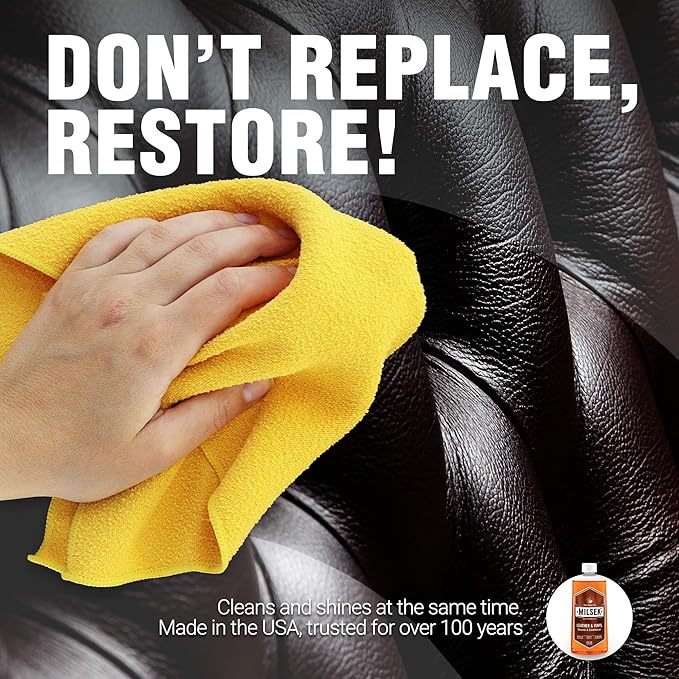 Milsek Leather & Vinyl Cleaner & Conditioner - Cleaning Supplies for Leather Home Furnitures, Couch, Automotive Interior, Shoes, Bags - 12 Fl Oz (Pack of 1)