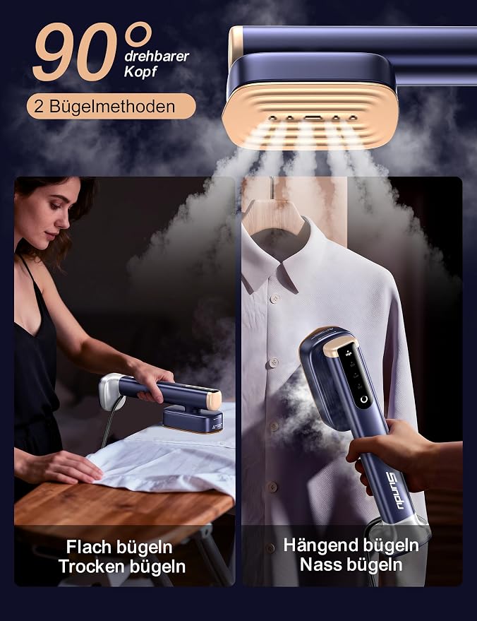 Sundu Travel Steamer for Clothes, Portable Handheld Garment Steamer, 15s Fast Heat-up, 2 Water Tanks (280ml), 25 Minutes of Continuous Ironing for Travel,Home Azure