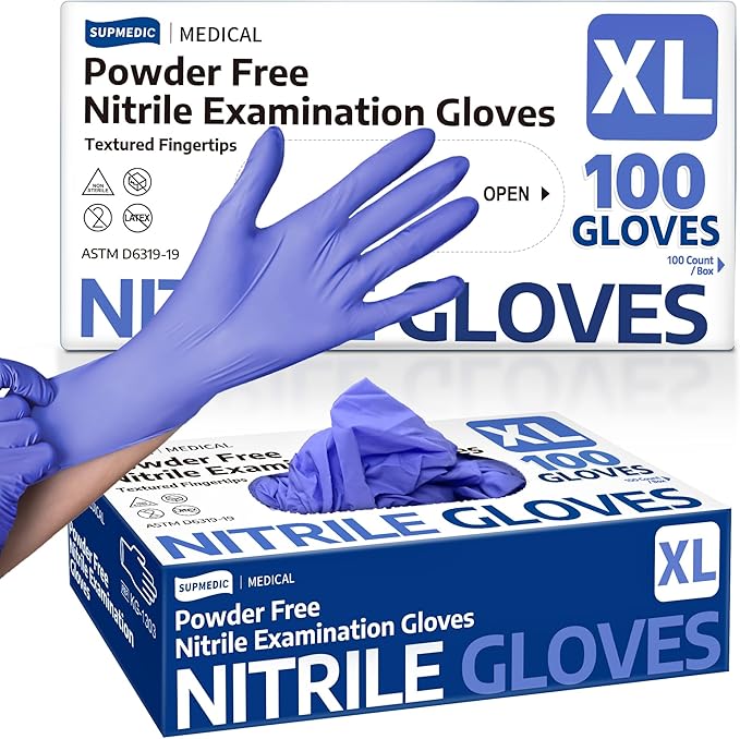 Supmedic Medical Soft Max™ Nitrile Exam Gloves, Powder-Free Latex-Free Food Safe Clean Disposable Glove Blue Iris 100/1000 Ct