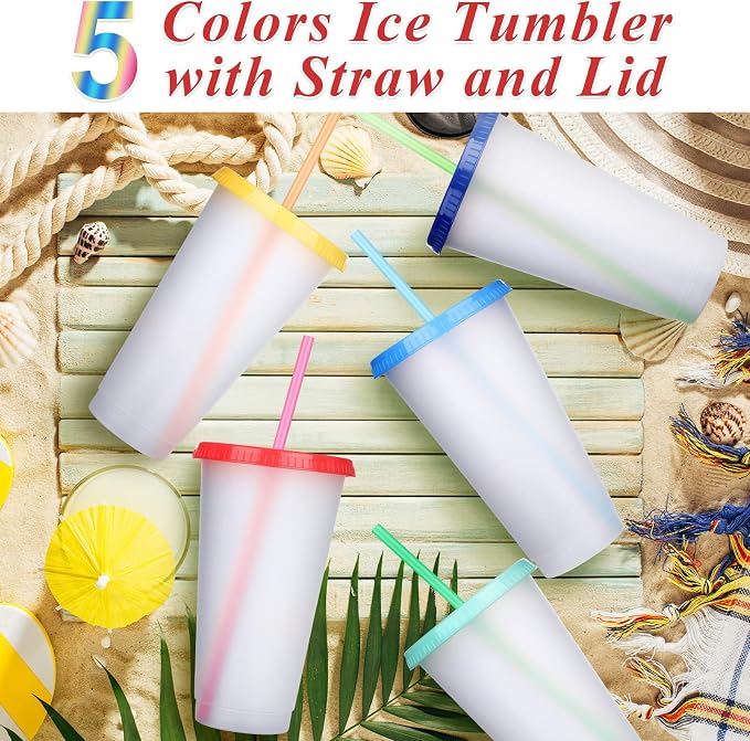 Honeydak 60 Pack Tumbler with Straw and Lid Bulk Cups for Gifts Water Bottle Iced Coffee Travel Mug Cup Reusable Plastic Tumblers for Party Birthdays 24-27 oz (Stylish Color)