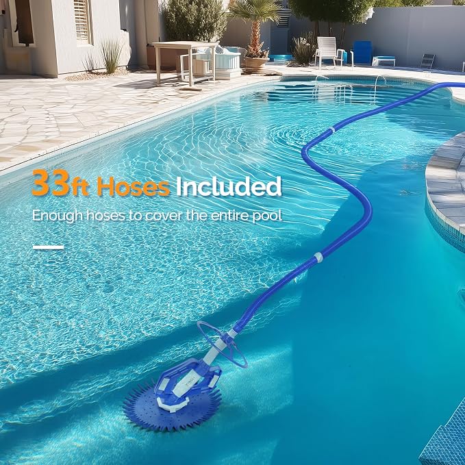 VINGLI Pool Vacuum Cleaner Automatic Sweeper Swimming Pool Creepy Crawler Vacuum with 33FT Hoses (Navy Blue&White)