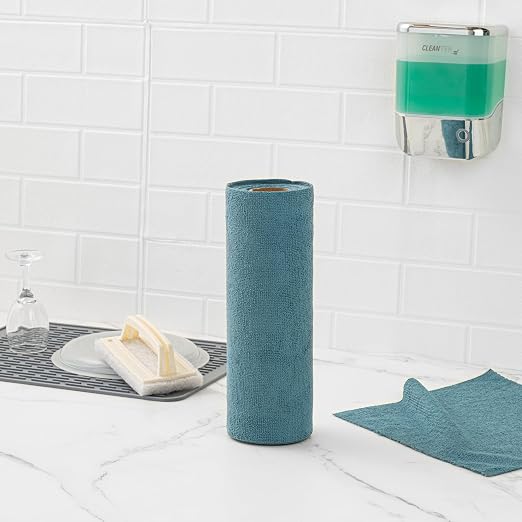 Restaurantware-Clean Tek Professional 11.8 x 11.8 Inch Microfiber Towel Rolls, 30 Reusable Towel Rolls - 30 Tear Away Sheets Per Roll, Perforated, Teal Microfiber Cloth, For All The Cleaning Tasks