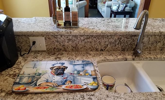 Caroline's Treasures DAC6224DDM Bullmastiff The Chef Dish Drying Mat Absorbent Dish Drying Mat Pad for Kitchen Counter Dish Drainer Mat for Countertop, 14 x 21", Multicolor
