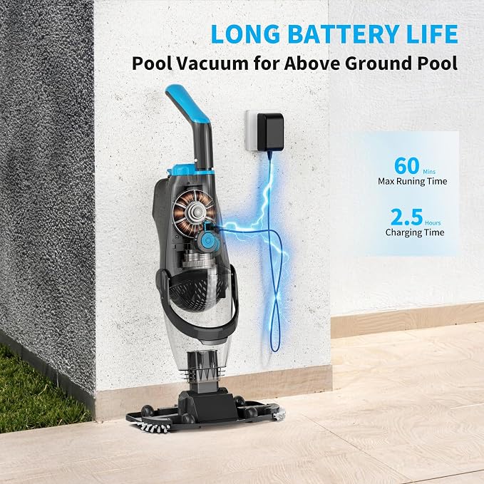 2026 Upgraded Pool Vacuum,Pool Vacuum for Above Ground Pool,Cordless Handheld Pool Vacuum for Inground Pools,Pool Cleaner with 18.5 GPM Suction,Hot Tub Vacuum With Aluminum Pole for Sand&Debris