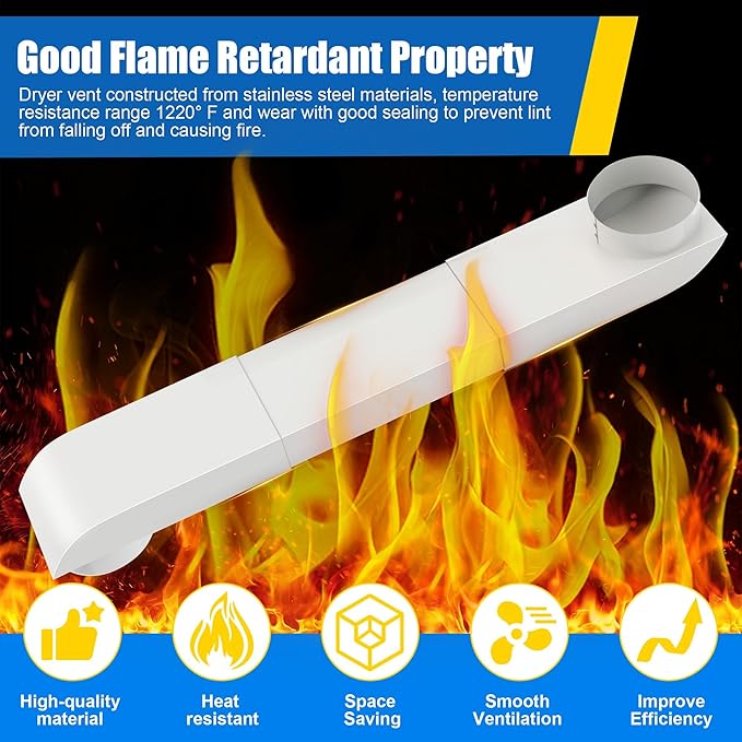 Adjustable Periscope Dryer Vent, 29-45" Telescoping Stainless Steel Dryer Vent Connector Kit for Tight Spaces, Flat Slim Universal Duct Dryer Vent Pipe Hose 4 Inch Dryer Exhaust Vent (White)