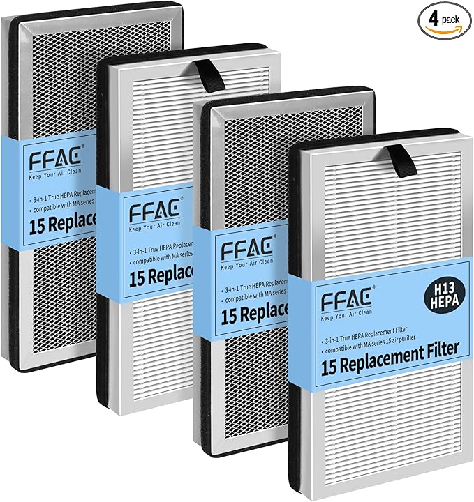 MA15 Replacement Filter Compatible with MA-15 Air Purifier, 3-in-1 Filtration System of MA15 Filters, H13 True HEPA and Activated Carbon Filter, 4 Pack