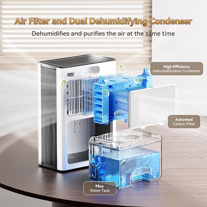 PTHRAOUTA Home Dehumidifier with Drain Hose, (950 sq.ft) 95oz Quiet dehumidifier for Bathroom Bedroom, with Air Reusable Filter Indoor deshumidificador for Basement RV Closet