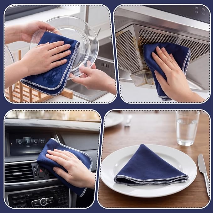 36 Pack Reusable Cleaning Cloths Washable Cotton Kitchen Towels for Home(Retro,Navy Blue)