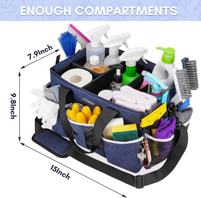Ytonet Wearable Cleaning Caddy for Cleaning Supplies Cleaning Caddy Blue& XL Blue