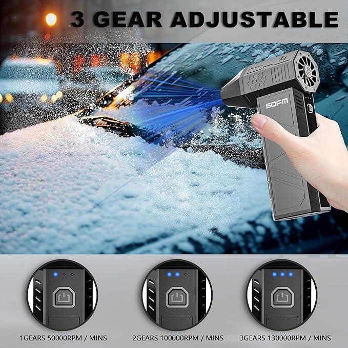 SDFM Compressed Air Duster - 180,000 RPM Snow Blower - with Brushless Motor, 3-Gear Adjustable Air Duster - for Keyboard, PC, Car, Air Bed, and Home Cleaning (X15+X3BM)