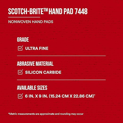 3M Scotch-Brite Ultra Fine Grade 7448B Hand Pad, Case of 60, 6 in x 9 in Hand Pads, Nonwoven Silicon Carbide, Surface Preparation, Scuffing, and Cleaning, Gray