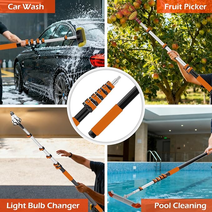 AgiiMan 30FT Reach Telescoping Pole - 5 to 24FT Extension Pole, Portable Aluminum Telescoping Rod with Easy Flip Lock, Paint Roller Extension Poles for Paint Dusting, Window Cleaning