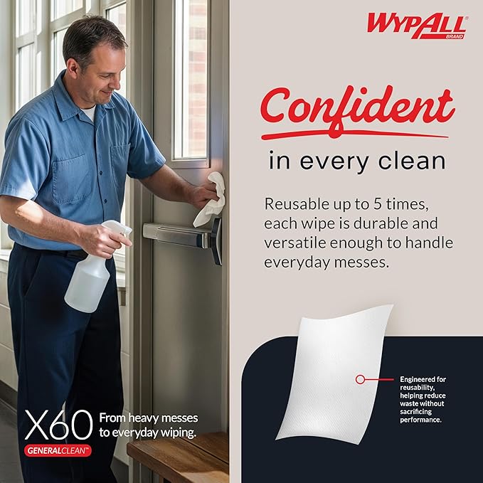 WypAll GeneralClean X60 Cloths Multi-Task Cleaning Wipes (35421), Strong and Absorbent Towels, White (130 Sheets/Roll, 6 Rolls, 780 Sheet Total)