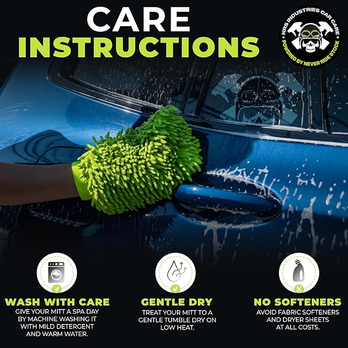Never Ride Stock 2 Pack Microfiber Car Wash Mitt – Scratch-Free Chenille, Extra Thick & Ultra Absorbent – Safe for Black & Dark Paint – Lint-Free, Reusable Auto Cleaning Glove
