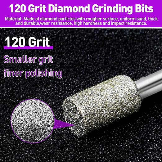 120-Grit Diamond Grinding Bit 1/8" Shank Compatible with Dremel Rotary Tool, 22Pcs Diamond Grinding Burrs for Stone Jade Glass Resin Metal Porcelain Ceramic Quartz Glaze Carving Engraving Polishing