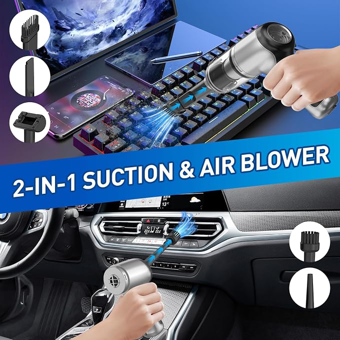 Handheld Car Vacuum Cleaner Cordless, 20000PA Powerful Mini Vacuum & Air Duster with Brushless Motor, 3 in 1 Portable Hand Held Vacuums Cleaner for Car Home Office