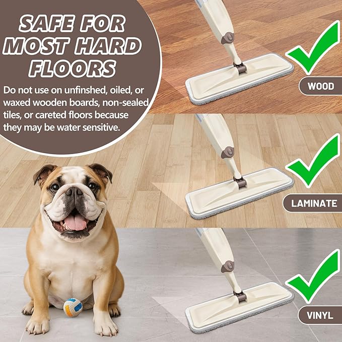 HOMTOYOU Wet Spray Mops with 10 Reusable Pads: Wet Mop for Hardwood Tile Wood Laminate Vinyl - Absorbs Pet Hair Dust