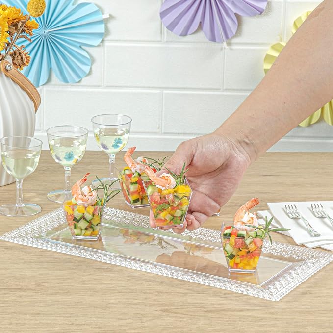 Restaurantware 2 Ounce Mini Kova Cups 20 Square Small Appetizer Cups - Lids Sold Separately Heavy-Duty Clear Plastic Parfait Cups Serve Mousse Puddings Or Samples For Weddings Or Parties