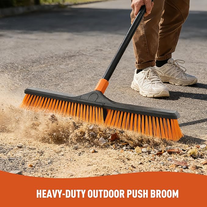 CLEANHOME 24”Push Broom Brush and Heavy Duty Outdoor Broom and Dustpan Set for Shop, Deck, Garage, Concrete,Indoor and Outdoor Sweeping