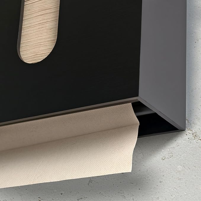 eBun Bamboo Folded Paper Towel Holder – Wall Mount & Countertop Paper Towel Dispenser for Bathroom, Kitchen & Office – Fits C-Fold, Multifold, Z-Fold Towels – Rustic Modern Design, Black