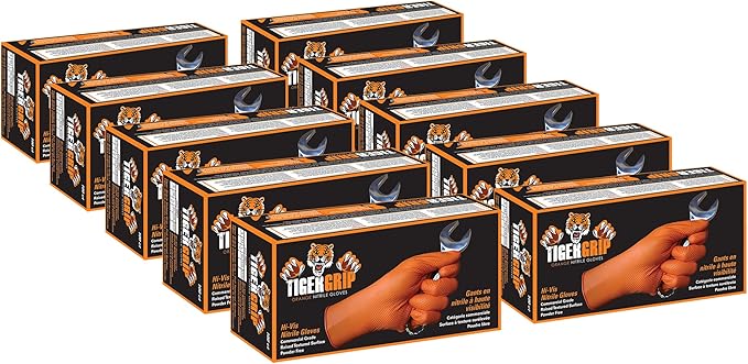 EPPCO TigerGrip 8-Mil Nitrile Glove Disposable Powder, Latex Free Textured Superior Grip Orange Gloves