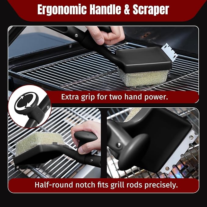 SHINESTAR Grill Brush for Outdoor Grill with 2 Replacement Heads - Cleaning BBQ Grill Brush and Scraper, Grill Brush Bristle Free with Non Metal Bristles, 3-Piece Set for Weber Traeger Grates