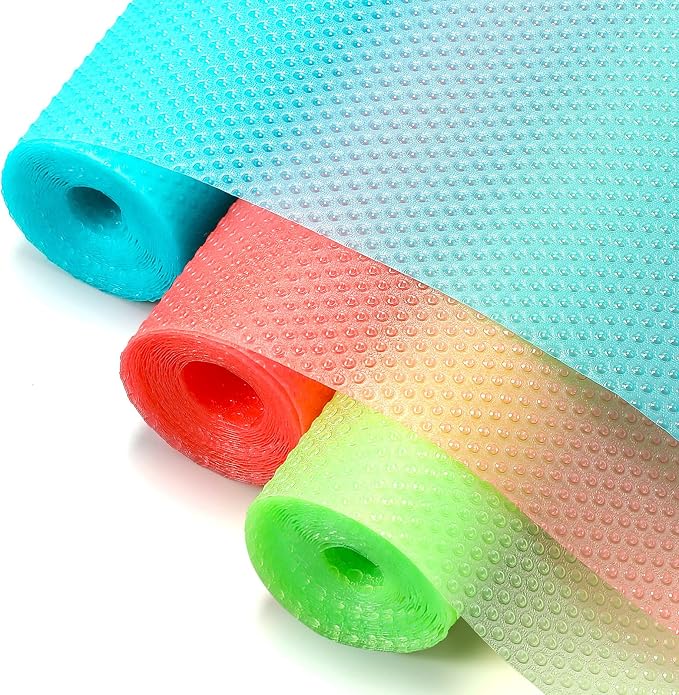 Junkin 3 Roll Refrigerator Liners, 11.8 Inch x 9.8 ft Washable Waterproof Fridge Mat Easy to Clear Fridge Pads Shelves Drawer Table Mats Refrigerator Liners for Shelves, Easy to Cut