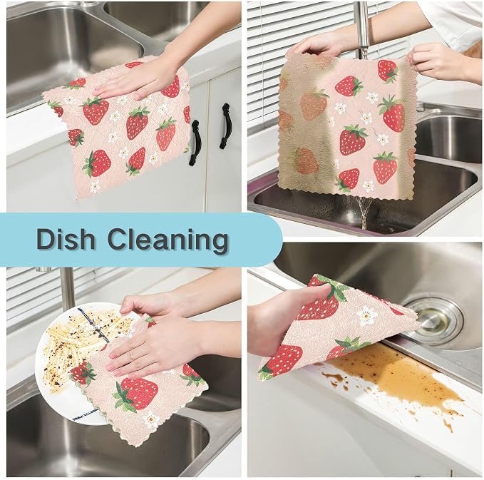 ALAZA Dish Towels Kitchen Cleaning Cloths Strawberry Pattern Small Scale Dish Cloths Absorbent Kitchen Towels Lint Free Bar Tea Soft Towel Kitchen Accessories Set of 6,11"x11"