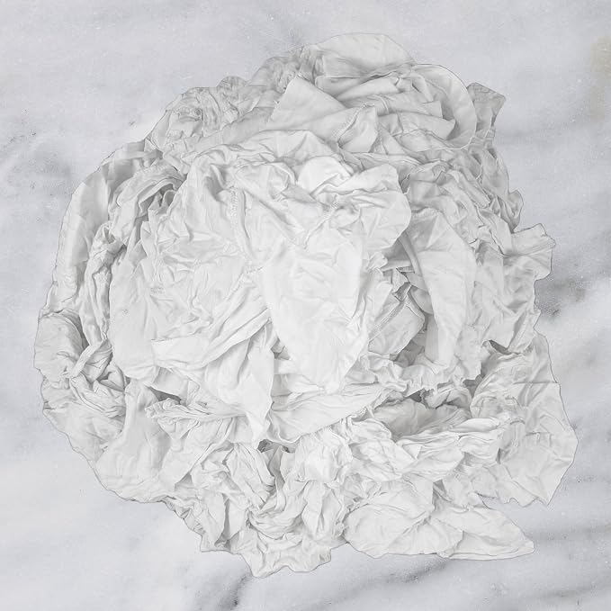 Recycled White T-Shirt Cleaning Rags (600 lbs. Pallet 60x10 lbs. Box) – Shop Rags Bulk for Oil, Stain, Grease, Paint, and Auto Cleaning, Multipurpose