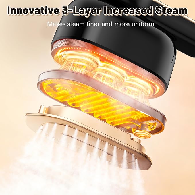 2-in-1 Handheld Steamer for Clothes, 110ml Large Tank Portable Travel Garment Steamer with 3 Adjustable Steam Settings, 15s Fast Heat-Up 180° Rotatable Steam Iron for Home Office Dorm