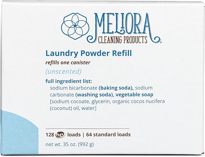 Meliora Cleaning Products Laundry Powder Detergent (128 HE Loads) (Unscented, Refill box (no scoop) - 128 HE Loads)
