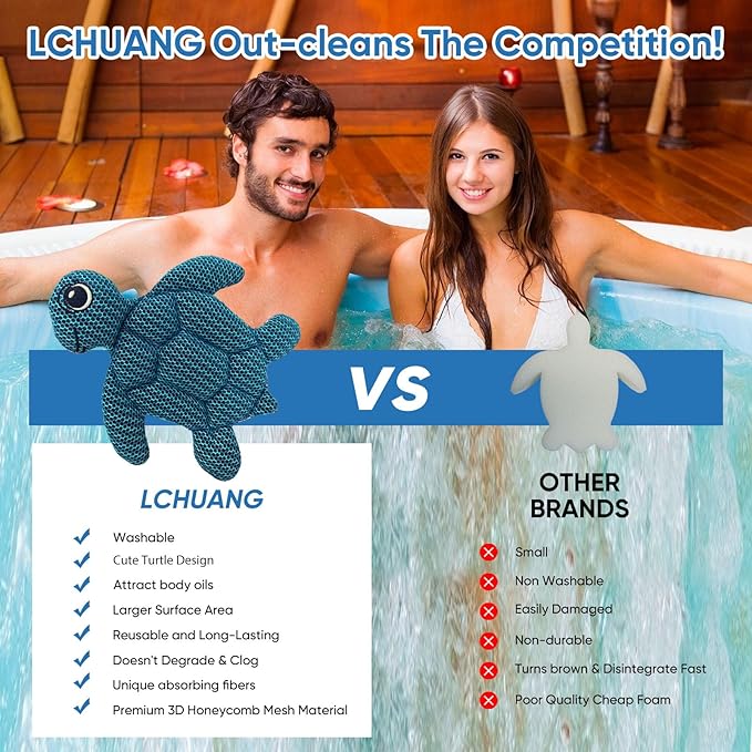 LCHUANG 2 Pack Hot Tub Scum Absorber Turtle - Oil Absorbing Hot Tub Floating Sponge Cleaner Absorber Spa & Pool Cleaner, Keeps Water Clear, Reusable Pool Scum Absorber Hot Tub Spa Accessories