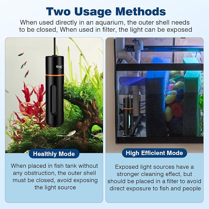hygger 7W Aquarium U-V Light with Timer, 360° Protective Shield Clean Lamp for Green Water & Algae, Amphibian Small U-V Light for 30-130 Gal Freshwater & Saltwater Fish Tanks