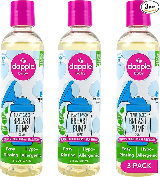 Dapple Breast Pump Soap, Fragrance Free, Plant Powered, Hypoallergenic, Easy Rinse Formula, Removes Milk Residue, 8 fl oz, 3 Count