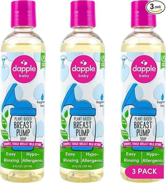 Dapple Breast Pump Soap, Fragrance Free, Plant Powered, Hypoallergenic, Easy Rinse Formula, Removes Milk Residue, 8 fl oz, 3 Count