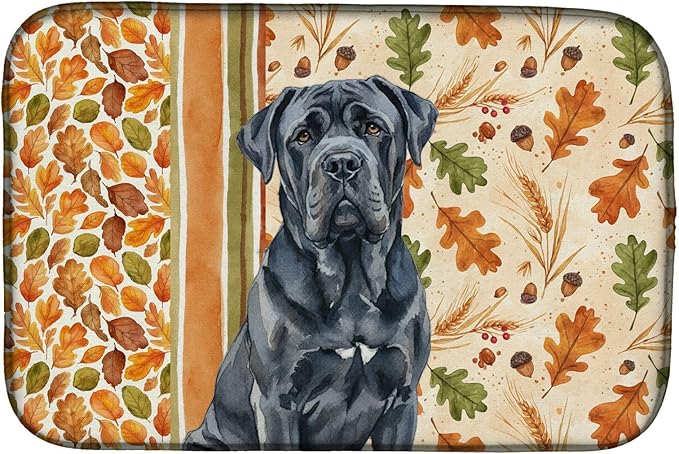 Caroline's Treasures Black Neapolitan Mastiff Heirloom Fall Dish Drying Mat Absorbent Dish Drying Mat Pad for Kitchen Counter Dish Drainer Mat for Countertop, 14 x 21", Multicolor