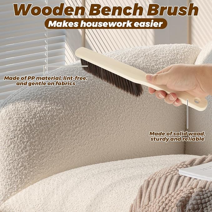 16PCS Wooden Dust Brush Hand Broom Hand Brush with Long Wood Handle Soft Bristle Bench Brush for Cleaning Car Bed Sofa Fireplace Couch Clothes